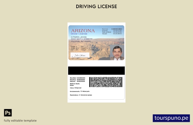 lista para imprimir plantilla de versión de licencia de conducir de EE. UU. Ariz